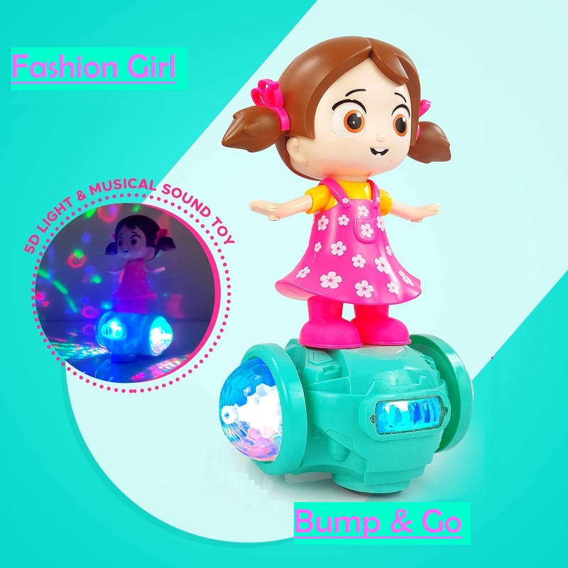 iChoice Musical Dancing Rotating Girl with Lights, Bump n Go Action Dancing Doll(Multicolor)