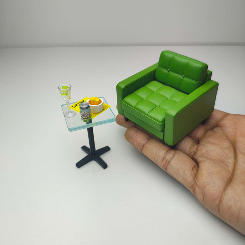 MINIATURES SHOP Miniature Sofa with Drink Table Set Dollhouse Accessories Playset(Multicolor)