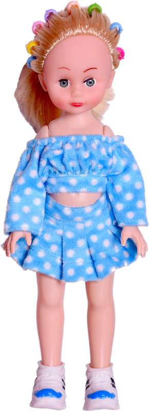 EL FIGO Girl Doll in Blue Polka Dots Off Shoulder Dress For Kids Age 2 years - 6 years(Multicolor)