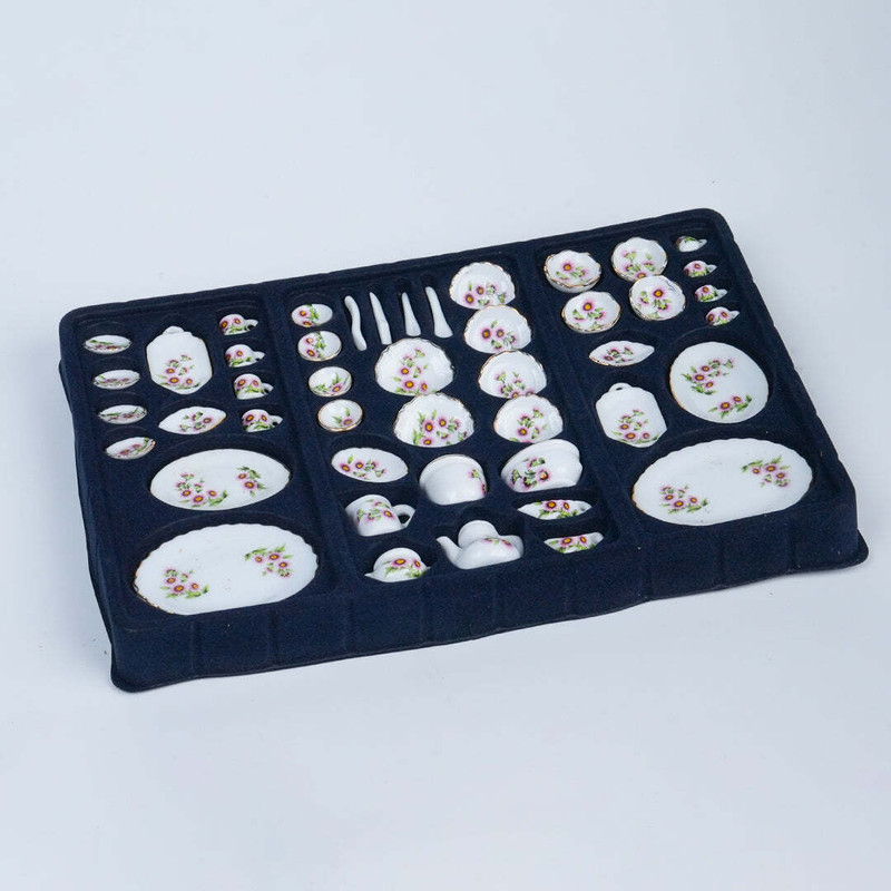 MINIATURES SHOP Miniature Floral Pattern Tea Pot Set (50 Pieces) Dollhouse Kitchen Accessories(White)