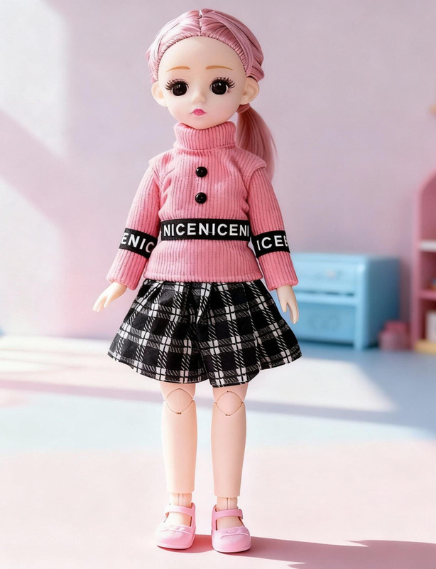 Tickles Movable Joints Doll Beautiful Eyes Fashionable Dress For Kids Girls(Multicolor)