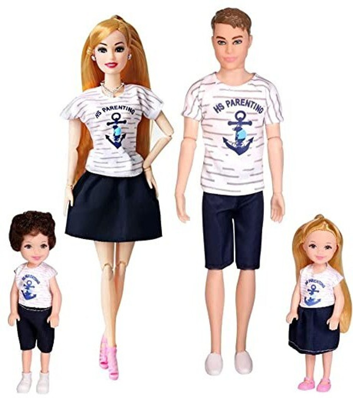 SR Toys Fashion Family Doll Set Includes Mom. Dad, Daughter & Son Dolls and Accessories(Multicolor)