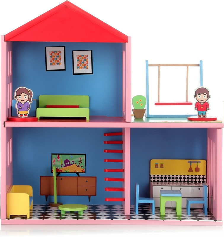 CHANAK Wooden Doll for Kids, Role Playing Doll House Set for Girls with 4 Rooms(Multicolor)