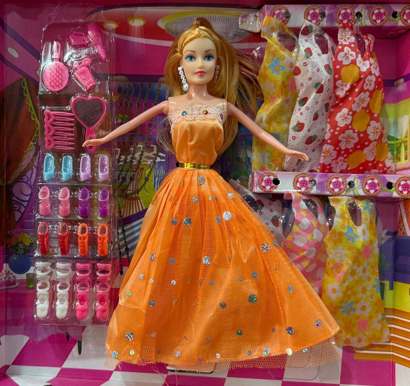 chalsi barbie doll couple set(Multicolor, Orange)