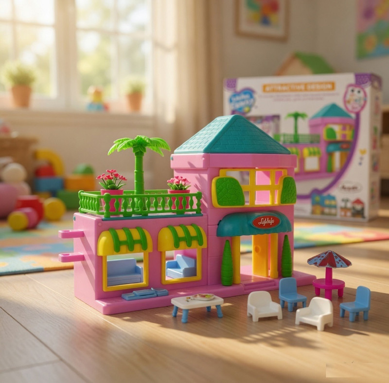 Buddynjoy Funny Doll House DIY Playset with Mini Furniture, Lights & Rooms For Kids(Multicolor)