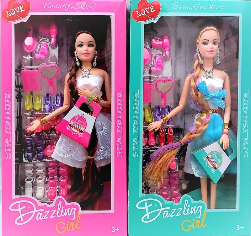 K A Enterprises Stylish Long Hair Set Doll and New Angel Doll Set for Kids(Pack of 2)(Multicolor)