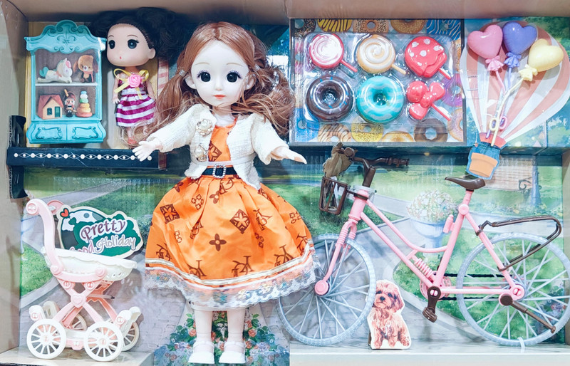 star impex Doll Set Movable Joints Makeup Doll Set with mini doll and cycle(Multicolor)