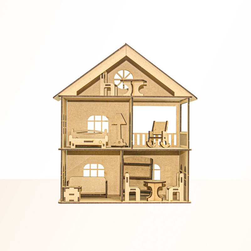 CLAAP 3D Wooden Doll House with Furniture Construction Kit(Beige)