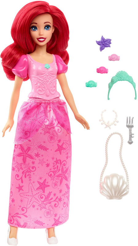 DISNEY PRINCESS Ariel Fashion Doll in Signature Pink Dress and 9 Accessories(Multicolor)