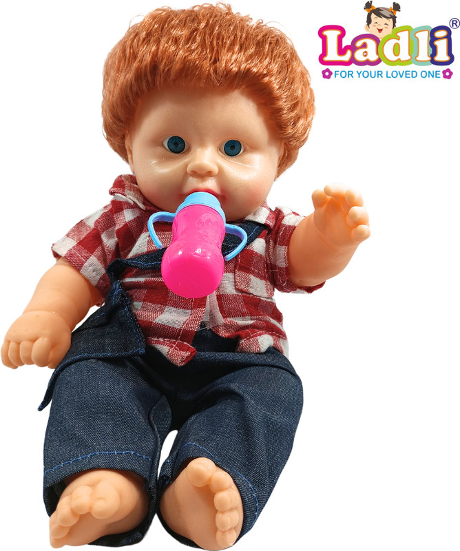 Ladli Little Golu Teddy Boy Toy in Printed Dress Doll for Kids Moveable Hands Legs_C(Red, White)