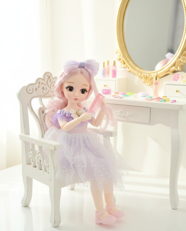 Maadi 30cm Fashion Doll Toy Movable Joints Long Hair Kids Khilone Birthday Gift Gudiya(Beige)