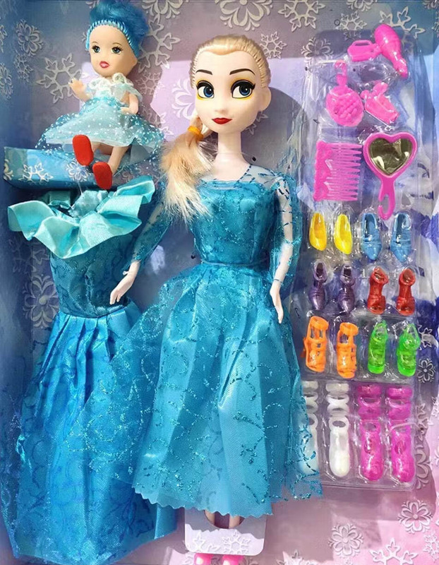 VIJLET Frozen Beautiful Fashion Doll Set with Big Doll, Small Doll, Dresses & Shoes(Blue)