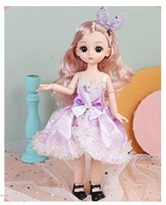 Tickles Girl Brown Eyes Fashionable Doll Dangri Dress with Pink Shoes for Kids(Purple)