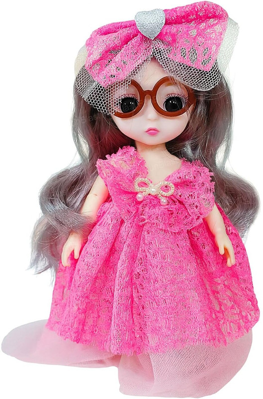 FunBlast Beautiful Doll with Long Hair Glass & Stylish Outfit, Pretend Play Toy for Girls(Pink)