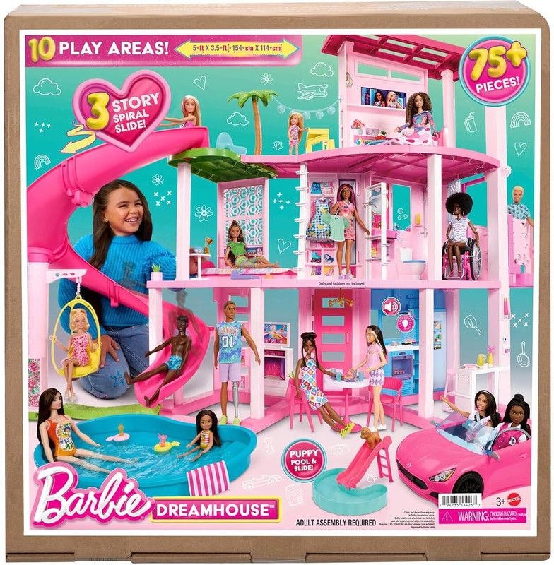 BARBIE Dreamhouse 75+Pcs Pool party Doll House Playset(Multicolor)