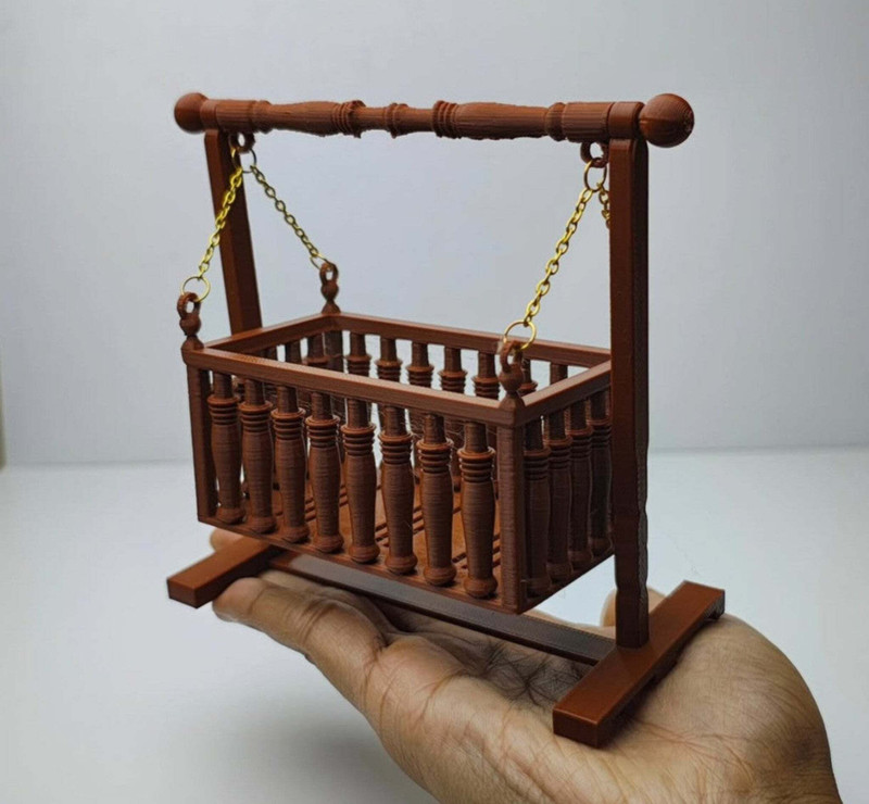 MINIATURES SHOP Miniature Wooden Baby Cradle Dollhouse Accessories Playset(Brown)