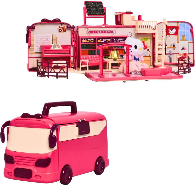 Tak Tak Toys Hello Kitty 2-in-1 Convertible School Bus Playset, Foldable Classroom, 3+ Years(Multicolor)