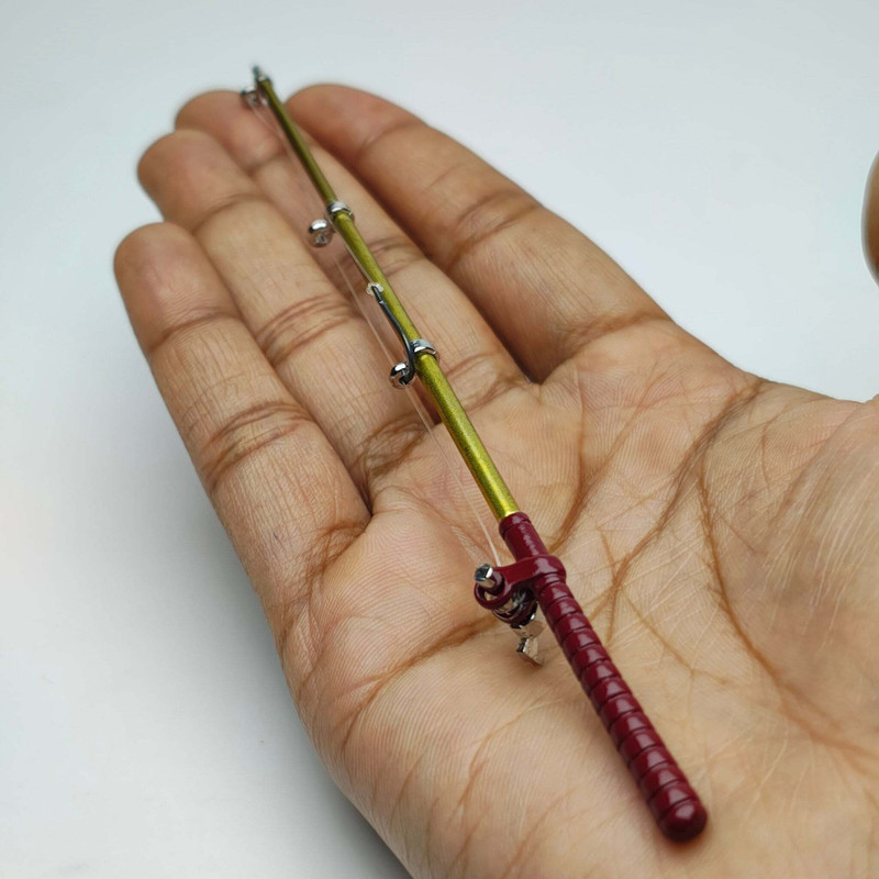 MINIATURES SHOP Miniature Fishing Rod Dollhouse Accessories Playset(Brown, Gold)