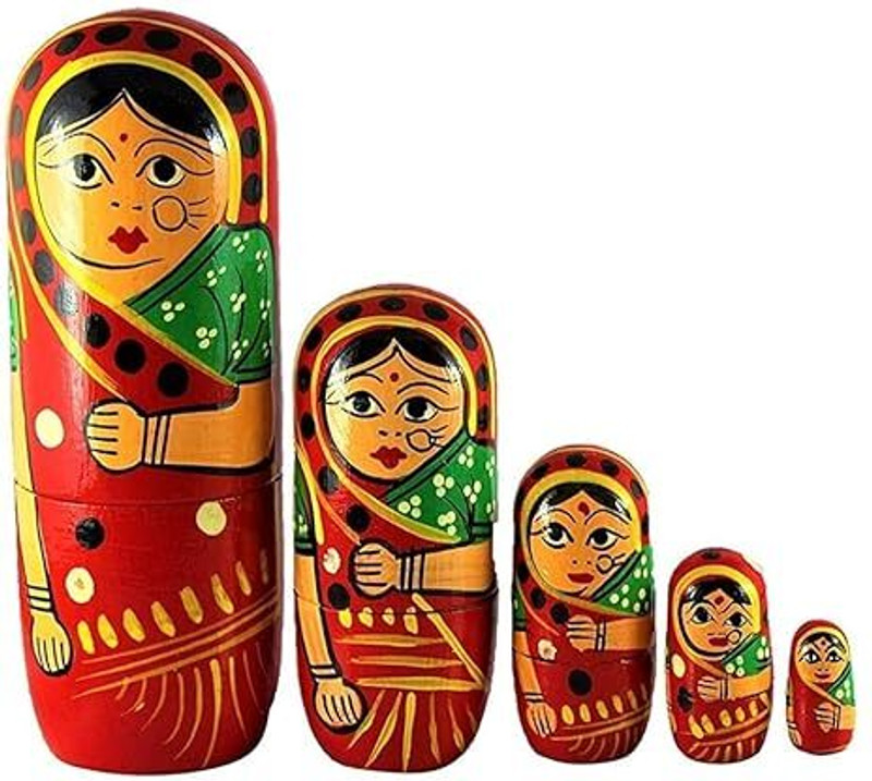 Vemlons Wooden Handmade Baby Toy Painted Dadi Ma Doll/Wooden Nesting Doll/Stacking Doll(Red)