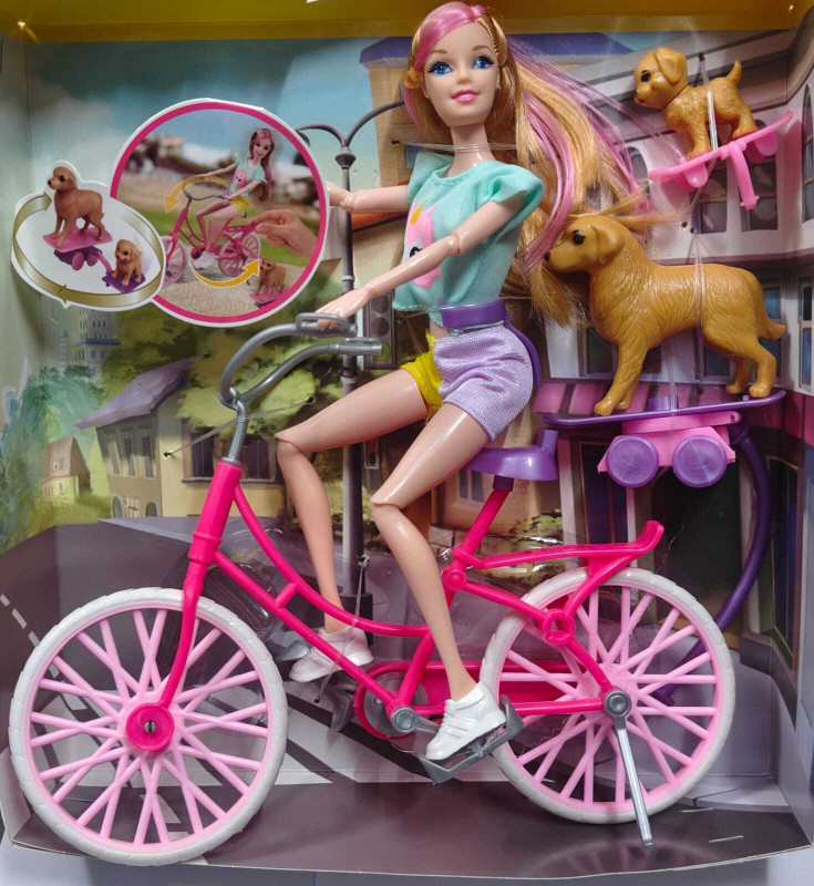 star impex Bestie Doll with Bicycle & Puppy Pet – Stylish Outdoor Playset (3+ Years)(Multicolor)