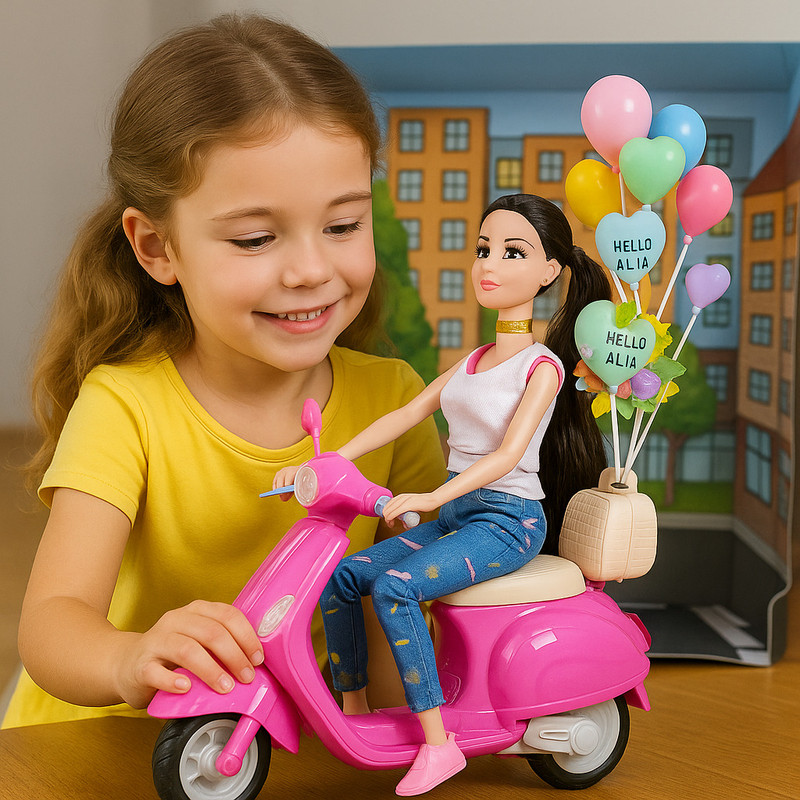 Barodian's Scooter With Hand And Leg Foldable Doll With Balloons Accessories [Multicolor](Multicolor)