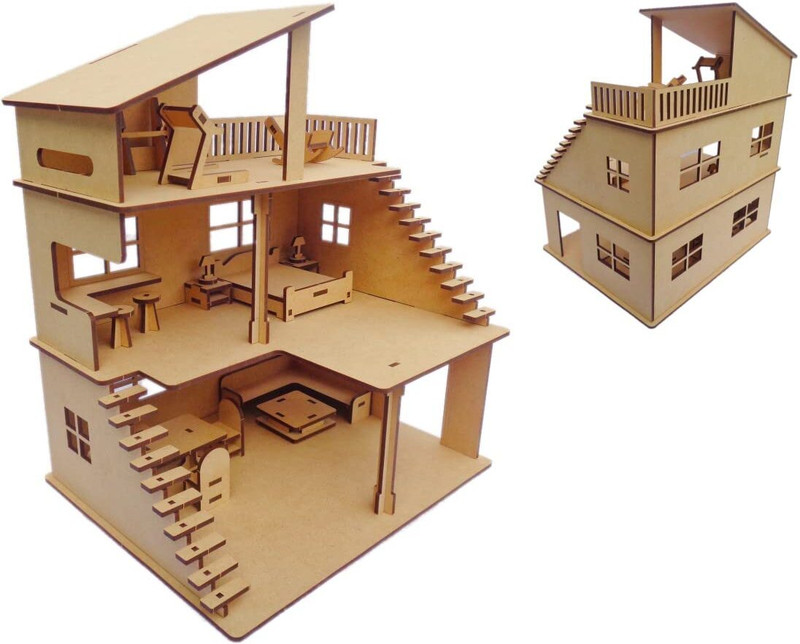 XAZE CRAFT Wooden Doll house for kids(Brown)