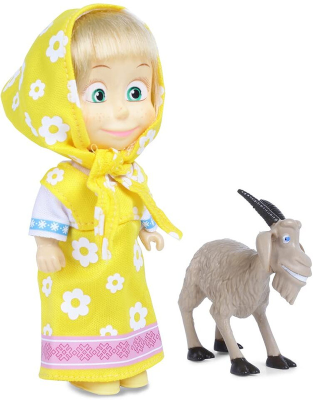 Masha And The Bear Doll Toy Doll Set with Animal Ideal Gift Set for Girls Kids Children(Yellow)