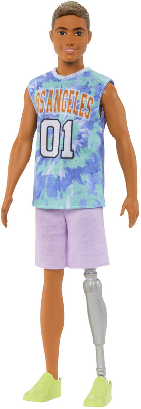 BARBIE Ken Fashionistas Doll212 with Prosthetic Leg, Wearing Los Angeles Jersey(Multicolor)
