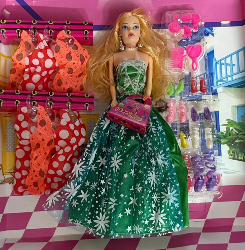 chalsi barbie doll dresses(Multicolor, Green, White)