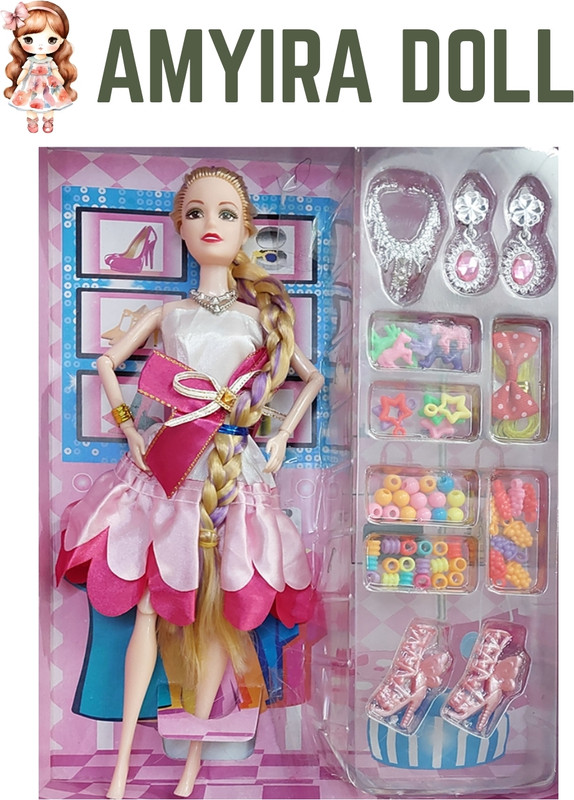 NV COLLECTION Amyira Doll with Movable Parts and Accessory Set(Multicolor)