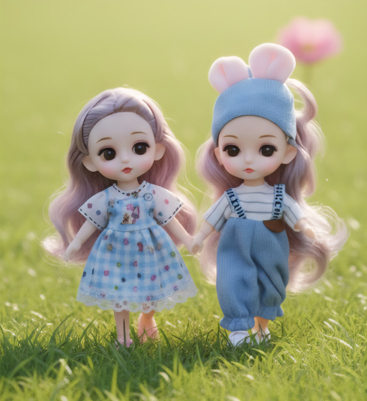 Maadi Cute & Stylish Mini Fashion Doll Set of 2 movable joints(Green)