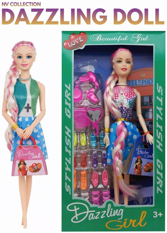 NV COLLECTION Doll with detailed braids and a modern fashion purse(Multicolor)