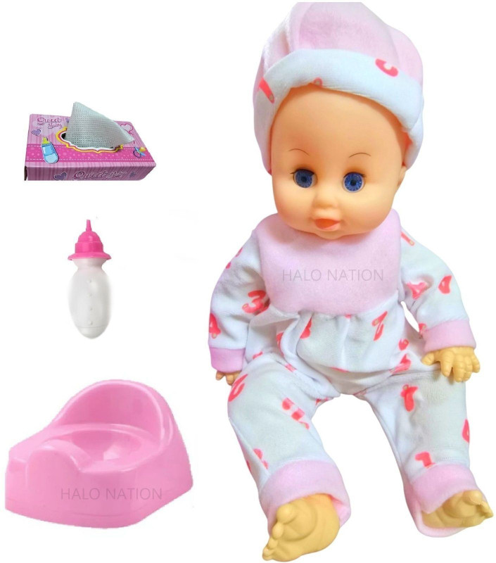 HALO NATION Baby Born PlaSpeaking Doll with Accessories Milk Bottle, Tissue Box & Baby Doll(Multicolor)