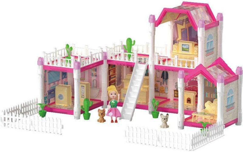 Toyrama Dollhouse Villa for Girls with Puzzle & Free Matching Castle Models(Multicolor)
