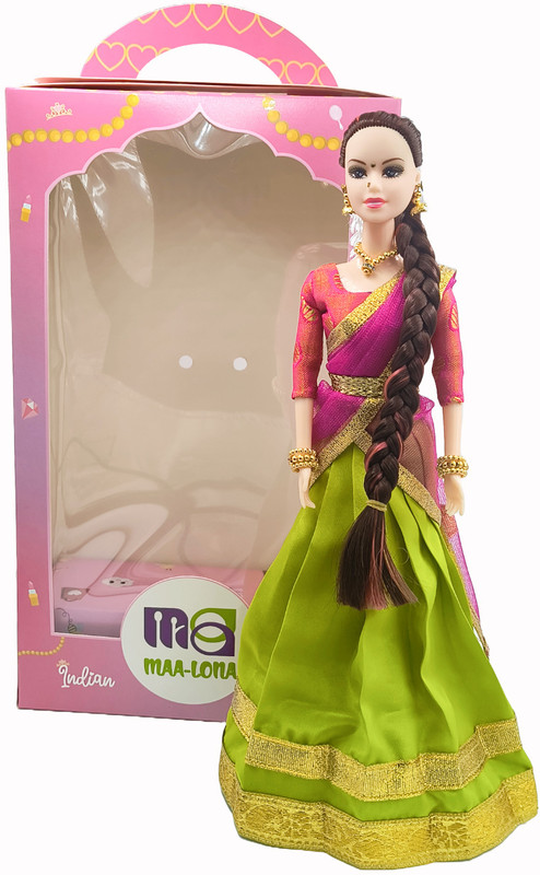 Maalona-exclusive toys Sangeetha | Indian Doll in South Indian Saree | Dolls for Girls(Green, Pink)