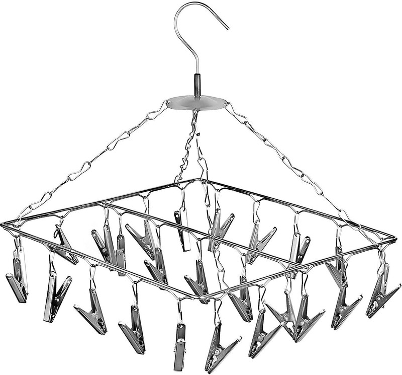 PILLAGE ENTERPRISES 25 Clips Stainless Steel Square Cloth Dryer/Clothes Drying Stand Door Hanger
