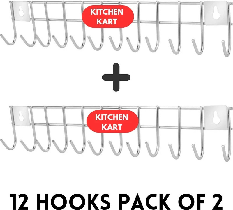 KITCHEN KART Wall Wall Mount Hanger for Kitchen 12 Hooks Kitchen Rack Door Hanger