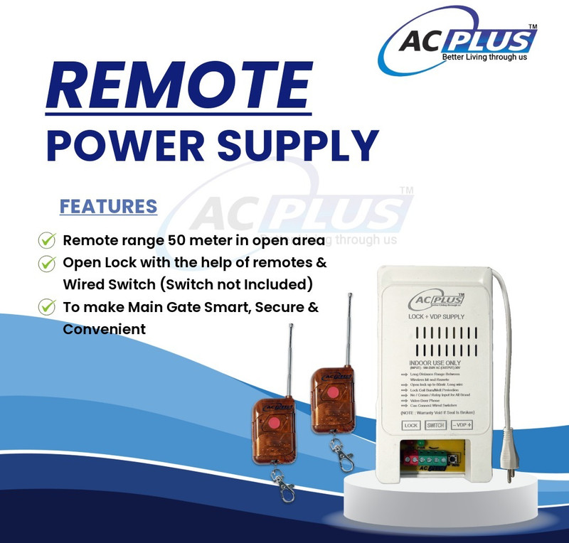 AC Plus RELAY POWER SUPPLY WITH 2 UNIVERSAL REMOTES Smart Door Lock(White)
