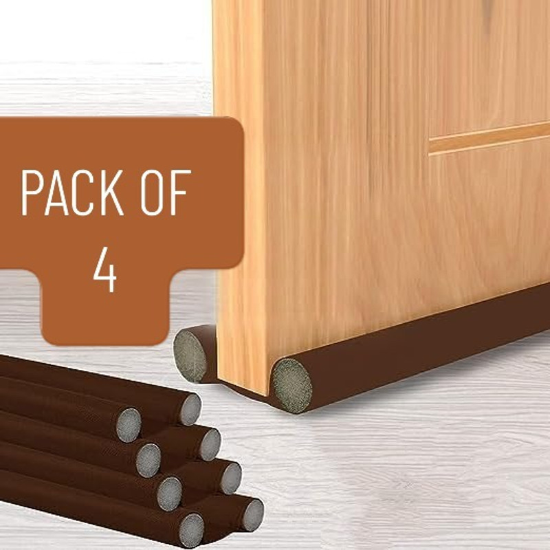 PYORIT Twin Door Draft Fabric Cover Guard, Cool/Hot Maintain in Room | Door Gap Sealer (Pack of 4) Under Door Protector/Seal Cover Twin Draft Blocker Guard with Dust Floor Mounted Door Stopper(Brown)
