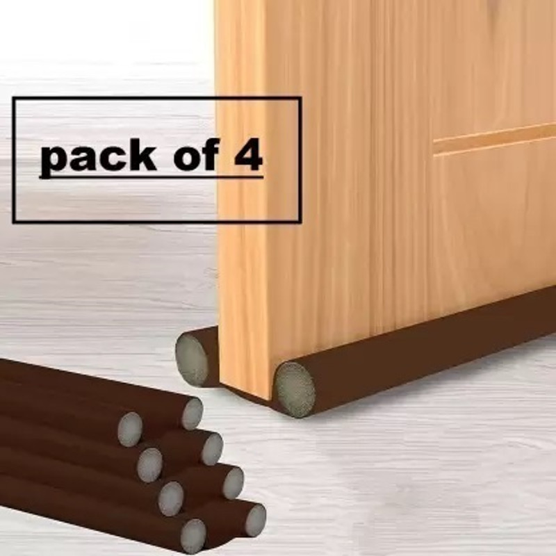 PYORIT Twin Door Draft Fabric Cover Guard, Cool/Hot Maintain in Room | Door Gap Sealer (Pack of 4) Under Door Protector/Seal Cover Twin Draft Blocker Guard with Dust Door Mounted Door Stopper(Brown)