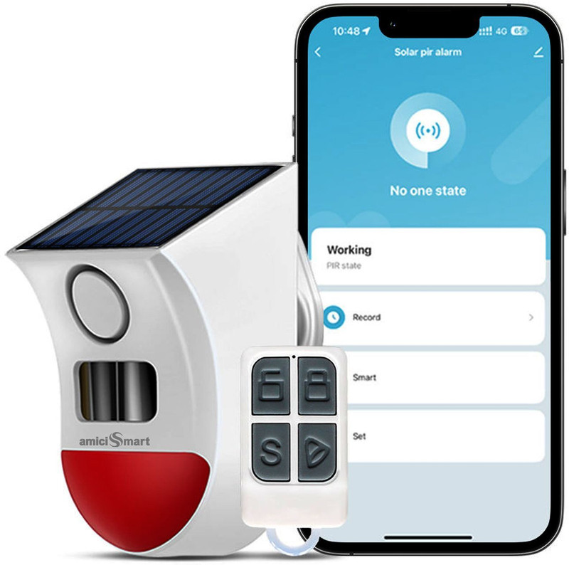 amiciSmart WiFi Motion Sensor Alarm with Solar Charging | SmartLife App Control Door Door Window Alarm(120dB)