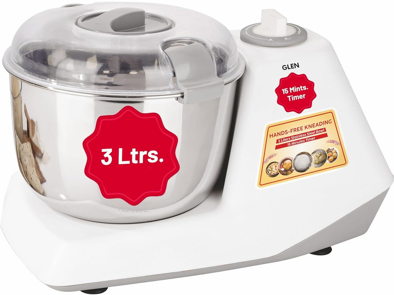 Glen Automatic Electric Atta Kneader, Dough Kneader Mixer Machine SA3032DM Stainless Steel Automatic Dough Maker(White)