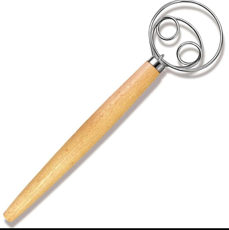 KANAKADHARA Style Bread Dough Hand Mixer Blender Wooden Handle Kitchen Baking Tools Stainless Steel Vertical Dough Maker(Steel)