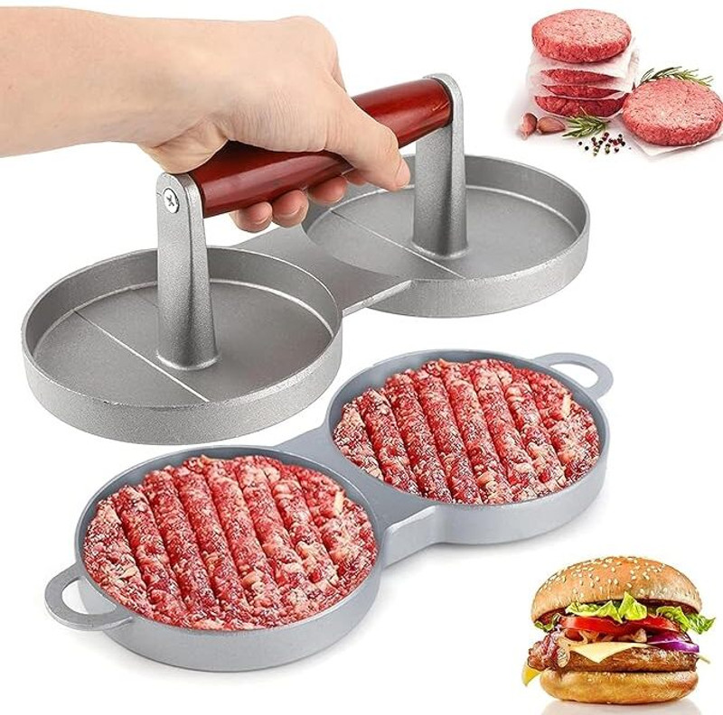 Windwarrior Hot Aluminum Double Burger Press Patty Maker Round Shape Manual Dough Press(Making Perfect Shaped Patties,Chicken Turkey and Vegetable Burgers Press)