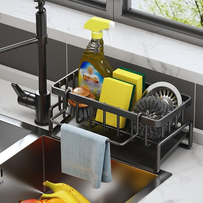 Kinzilla Containers Kitchen Rack Steel Metal Kitchen Sink Draining Rack – Rustproof 304 Stainless Steel Sponge Holder