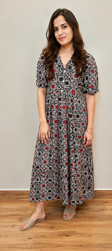 ABC Women Fit and Flare Black Maxi/Full Length Dress