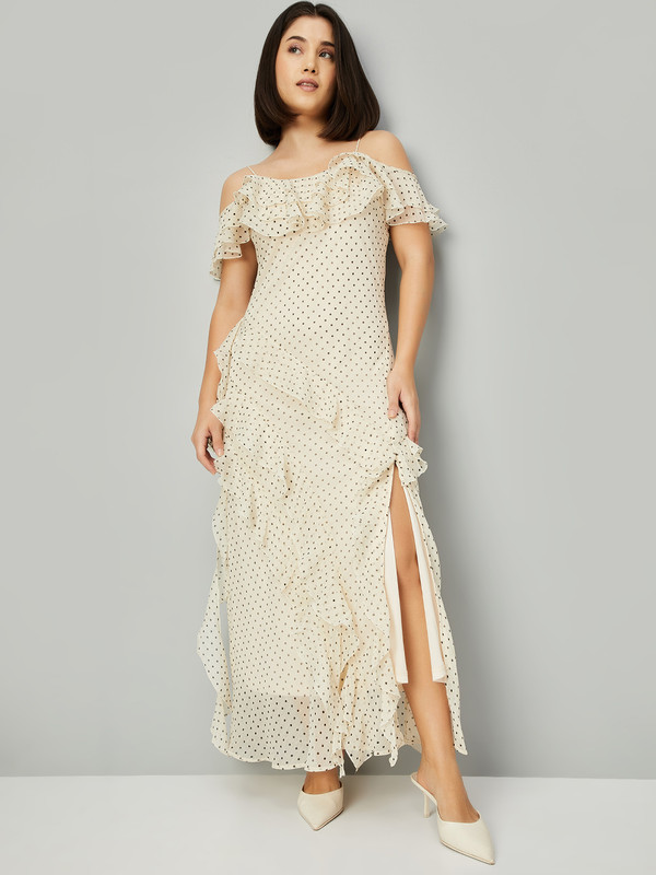 MAX Women A-line Beige Below Knee Dress