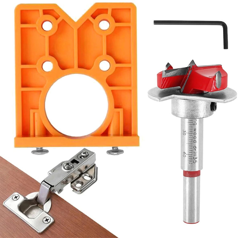 PROBEROS 35mm Hinge Hole Jig Adjustable Cabinet Hinge Drilling Guide 35mm Hinge Hole Drilling Guide Jig Adjustable Locator for Cabinet Door Hinge Specialty Woodworking Bits(Pack of 1)