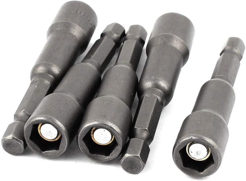 uptodateprouducts 5Pcs 8mm 5/16" Magnetic Nut Driver Setter Chrome Vanadium Steel Adapter Hex Drill Bit Adapter