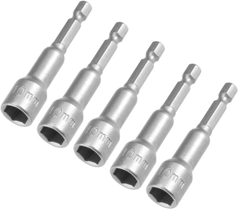 uptodateprouducts 5 Pcs 1/4" Quick-Change Hex Shank 10mm Magnetic Nut Setter Driver Drill Bit, 65mm Length, Metric